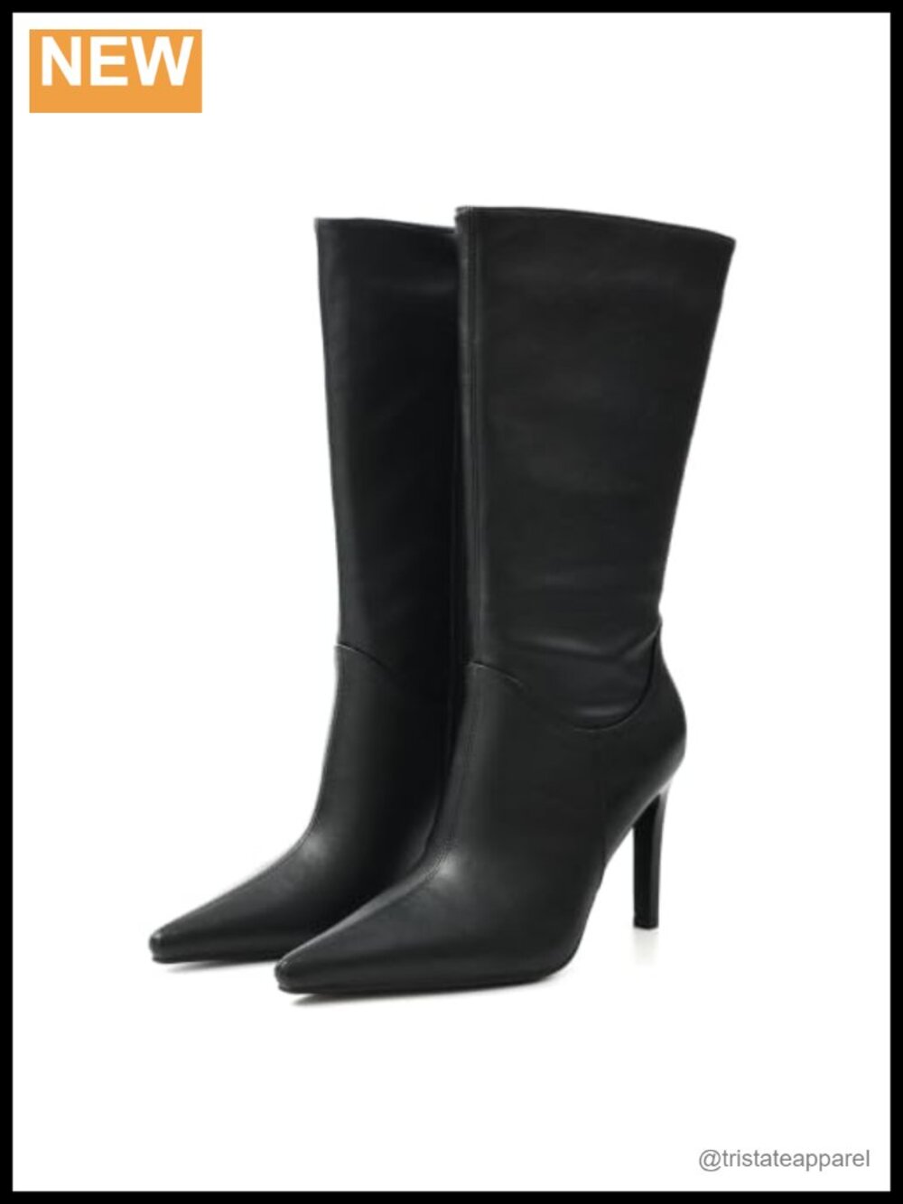 Women's Mid Calf Boots Pointed Toe Stiletto Heel Faux Leather Side Zip